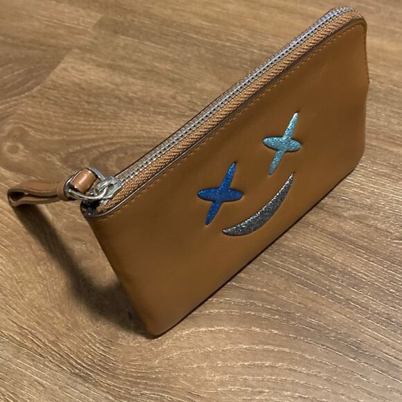 EUC Vintage COACH Tan Leather Glitter Cheeky Zip Wristlet - Picture 2 of 12
